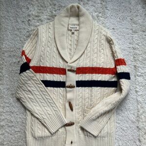 Barbour Cream and Red Cable Knit Cardigan